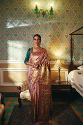 Golden Zari Kanjivaram Silk Saree - House of Surya